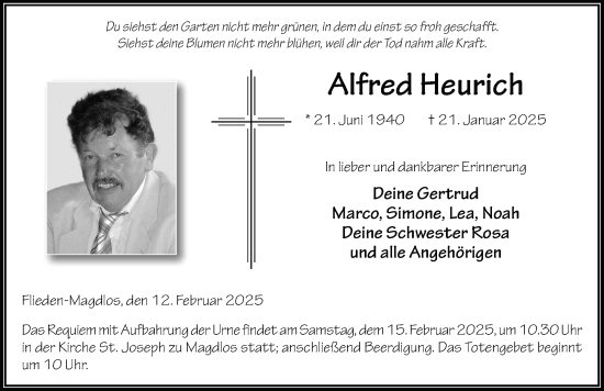 Traueranzeige von Alfred Heurich von FZ