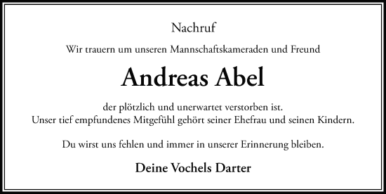 Traueranzeige von Andreas Abel von FZ