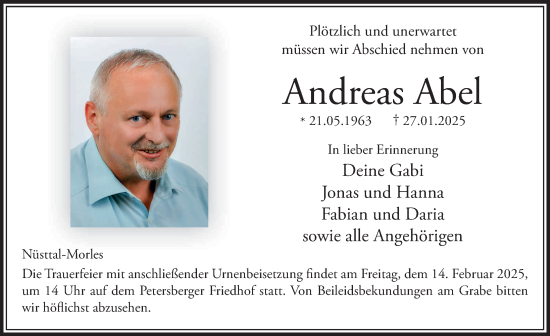 Traueranzeige von Andreas Abel von FZ