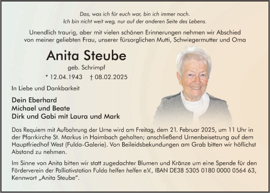 Traueranzeige von Anita Steube von FZ