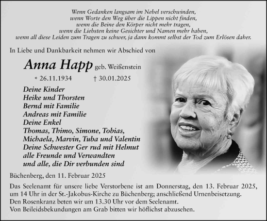Traueranzeige von Anna Happ von FZ