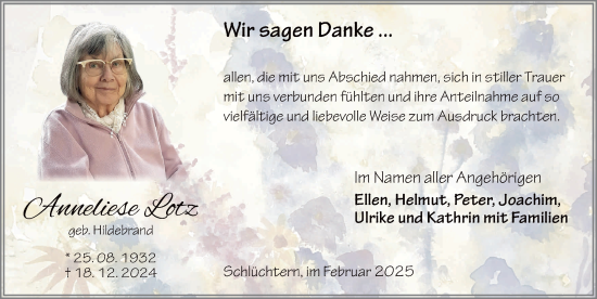 Traueranzeige von Anneliese Lotz von FZ