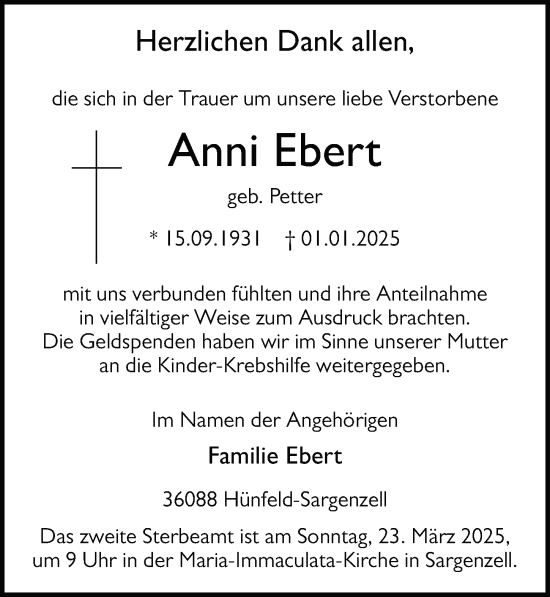 Traueranzeige von Anni Ebert von FZ
