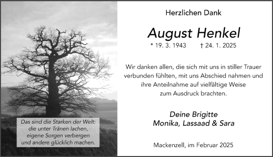 Traueranzeige von August Henkel von FZ