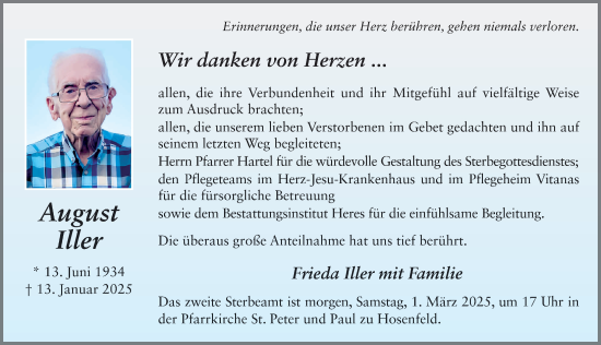 Traueranzeige von August Iller von FZ