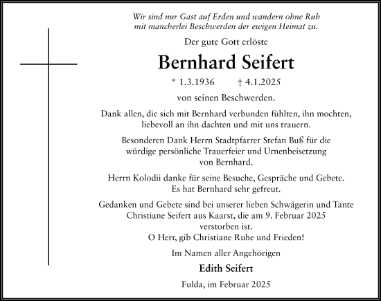 Traueranzeige von Bernhard Seifert von FZ