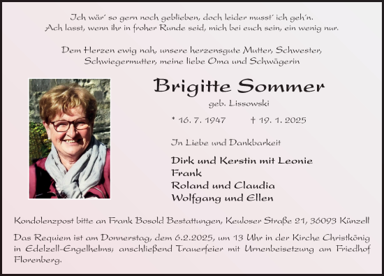 Traueranzeige von Brigitte Sommer von FZ