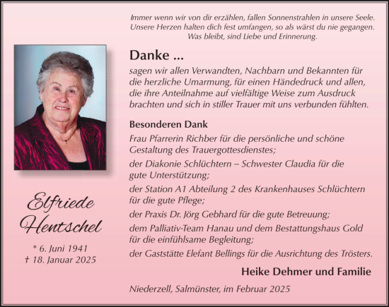 Traueranzeige von Elfriede Hentschel von FZ