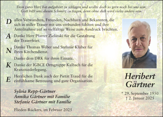 Traueranzeige von Heribert Gärtner von FZ