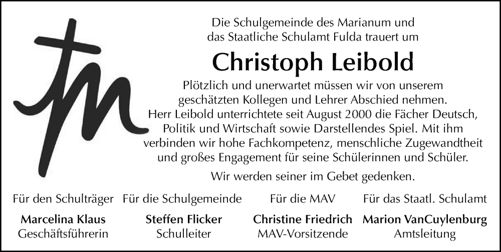  Traueranzeige für Christoph Leibold vom 22.02.2025 aus FZ