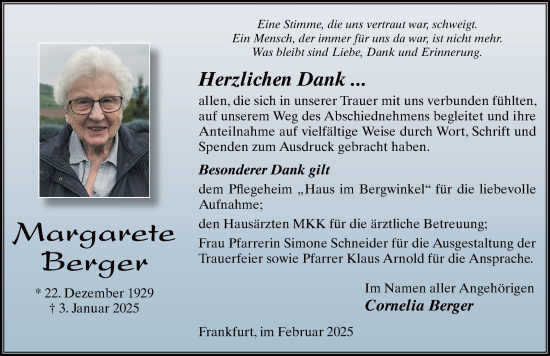 Traueranzeige von Cornelia Berger von FZ