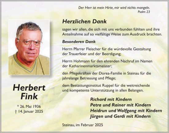 Traueranzeige von Herbert Fink von FZ