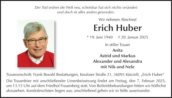 Traueranzeige von Erich Huber von FZ