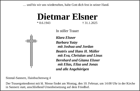 Traueranzeige von Dietmar Elsner von FZ