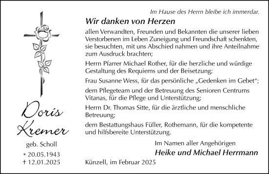 Traueranzeige von Doris Kremer von FZ