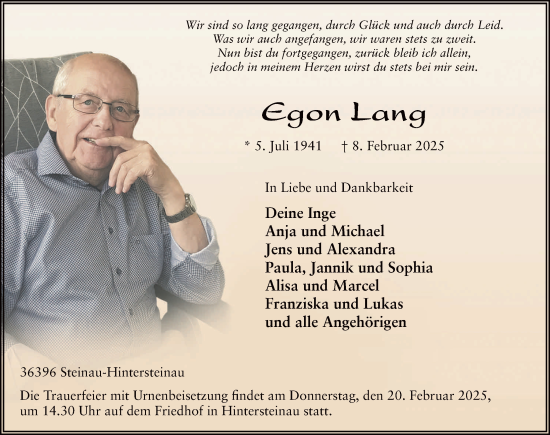 Traueranzeige von Egon Lang von FZ