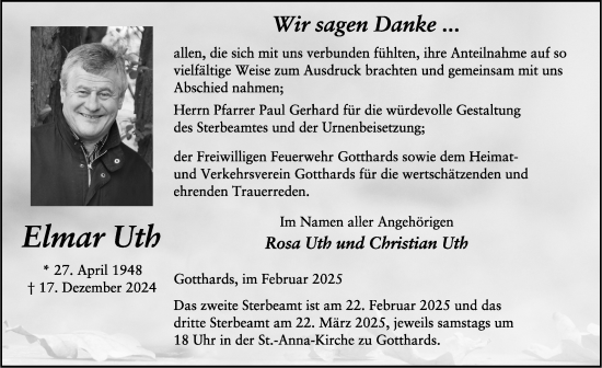 Traueranzeige von Elmar Uth von FZ