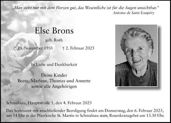 Traueranzeige von Else Brons von FZ