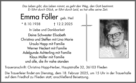 Traueranzeige von Emma Föller von FZ