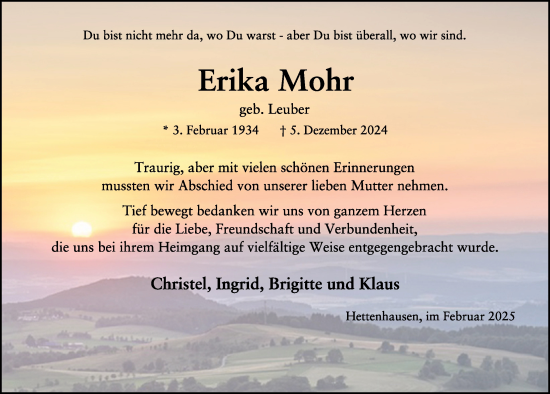 Traueranzeige von Erika Mohr von FZ