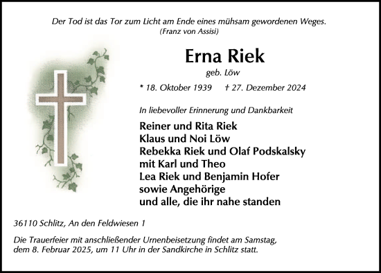 Traueranzeige von Erna Riek von FZ