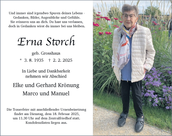 Traueranzeige von Erna Storch von FZ
