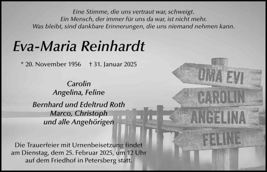 Traueranzeige von Eva-Maria Reinhardt von FZ