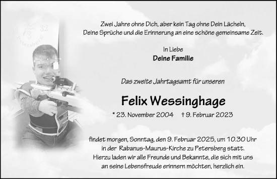 Traueranzeige von Felix Wessinghage von FZ