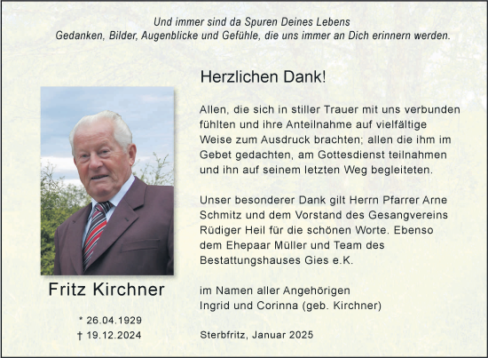 Traueranzeige von Fritz Kirchner von FZ