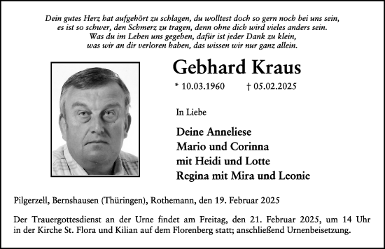Traueranzeige von Gebhard Kraus von FZ