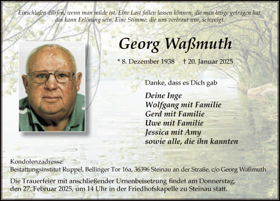 Traueranzeige von Georg Waßmuth von FZ