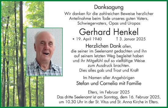 Traueranzeige von Gerhard Henkel von FZ