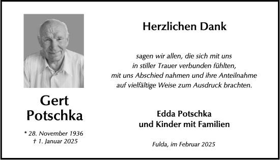 Traueranzeige von Gert Potschka von FZ