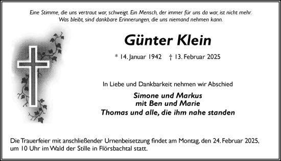 Traueranzeige von Günter Klein von FZ