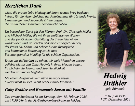 Traueranzeige von Hedwig Brähler von FZ