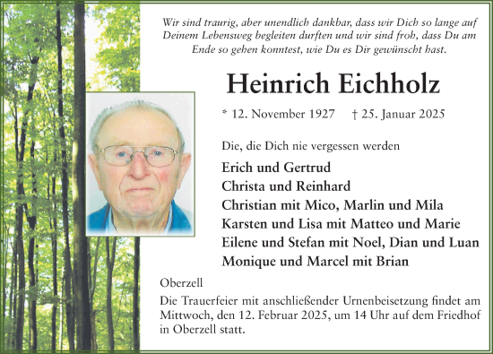 Traueranzeige von Heinrich Eichholz von FZ