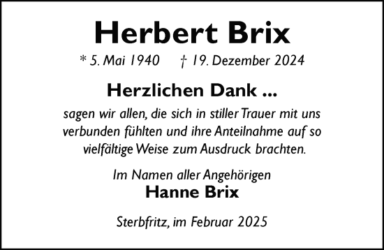 Traueranzeige von Herbert Brix von FZ