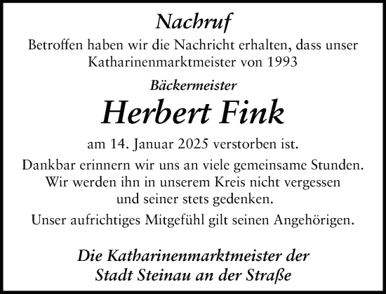 Traueranzeige von Herbert Fink von FZ