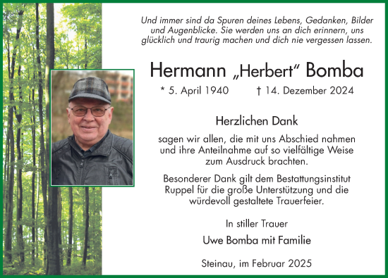 Traueranzeige von Hermann Bomba von FZ