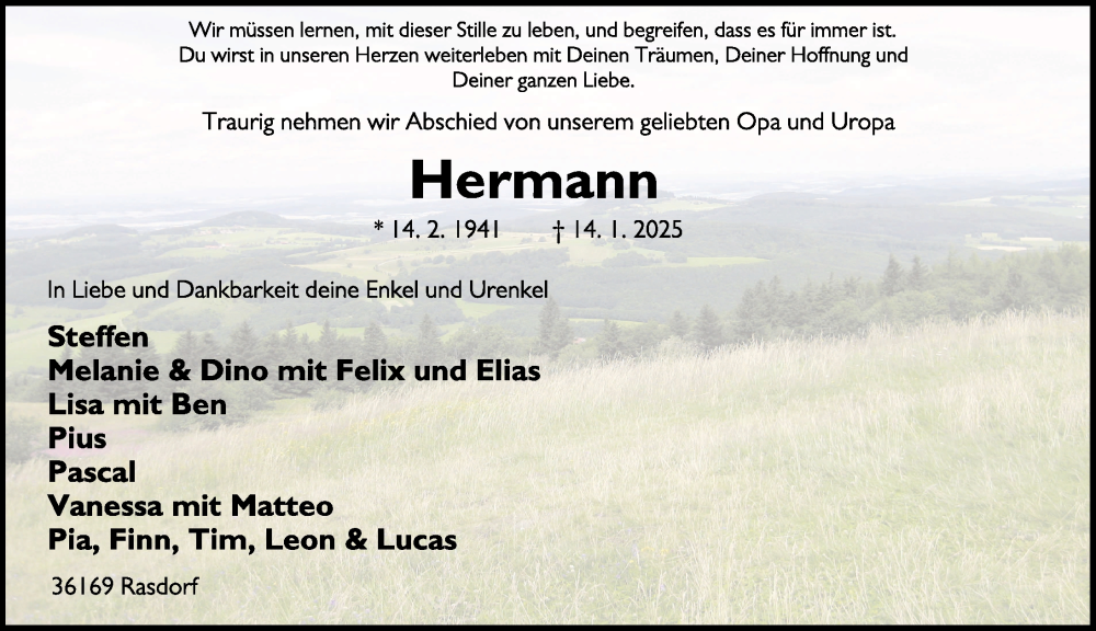  Traueranzeige für Hermann Gerlach vom 04.02.2025 aus FZ