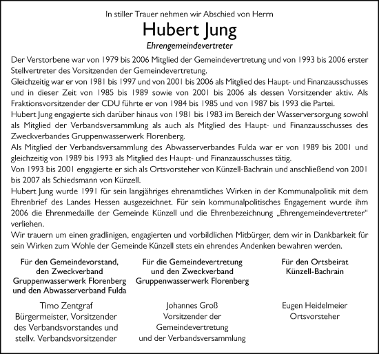Traueranzeige von Hubert Jung von FZ