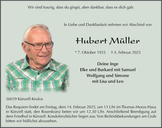 Traueranzeige von Hubert Müller von FZ