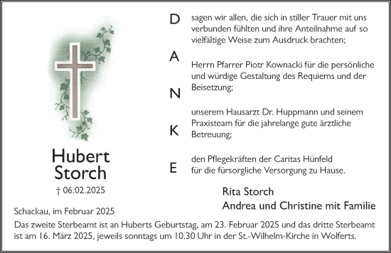 Traueranzeige von Hubert Storch von FZ