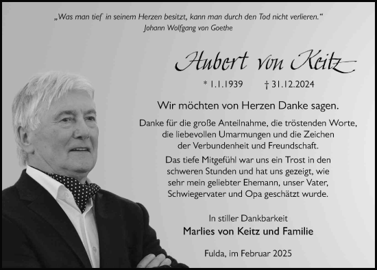 Traueranzeige von Hubert von Keitz von FZ