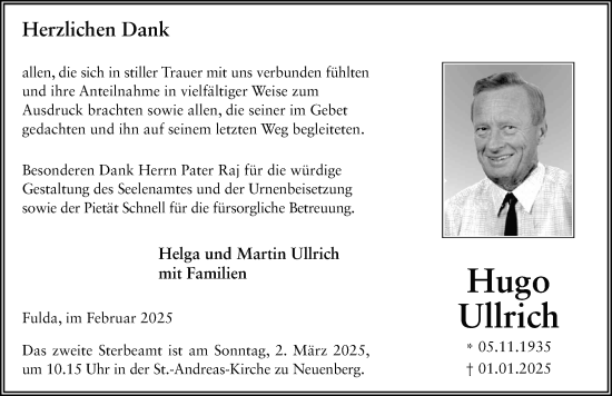 Traueranzeige von Hugo Ullrich von FZ