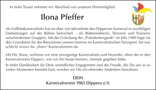 Traueranzeige von Ilona Pfeffer von FZ