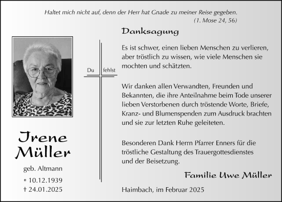 Traueranzeige von Irene Müller von FZ