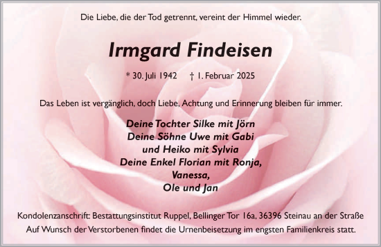 Traueranzeige von Irmgard Findeisen von FZ