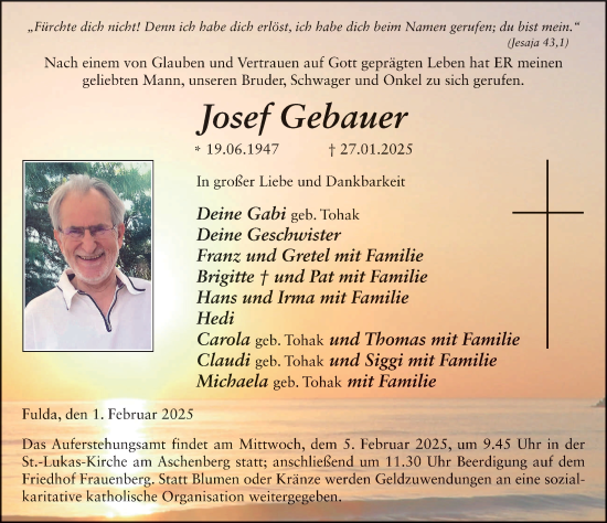 Traueranzeige von Josef Gebauer von FZ