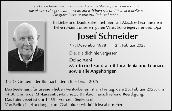 Traueranzeige von Josef Schneider von FZ